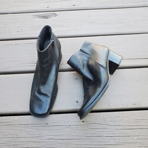 Vintage 90s y2k Bratz Black Leather Chunky Heel Square Toe Ankle Boots Booties 7